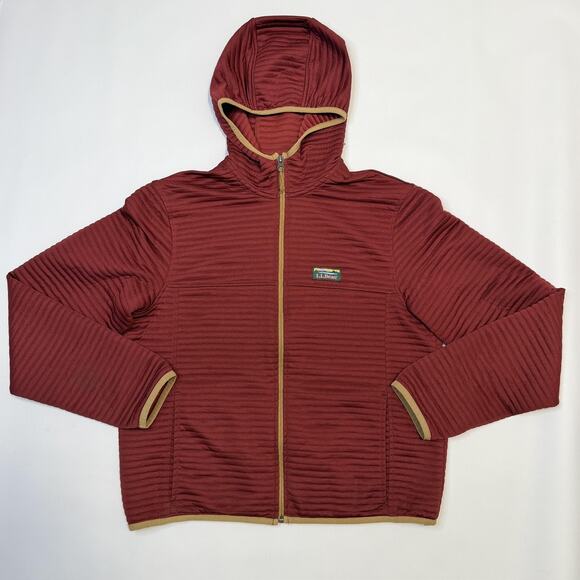 L.L.Bean Jacket Mens Medium Burgundy Hooded Full Zip Slightly Fitted Polyester - Picture 1 of 9